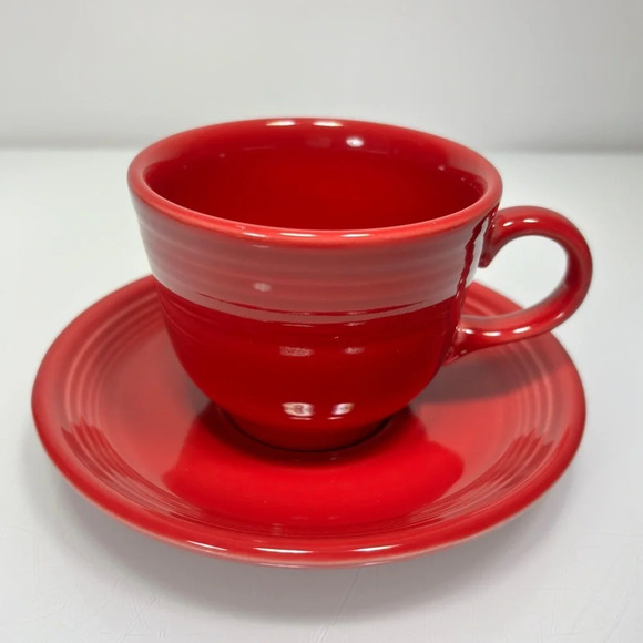 Fiesta Homer Laughlin Vintage Red Teacup Coffee Mug Saucer Set 7.75 oz USA Made - Picture 1 of 7